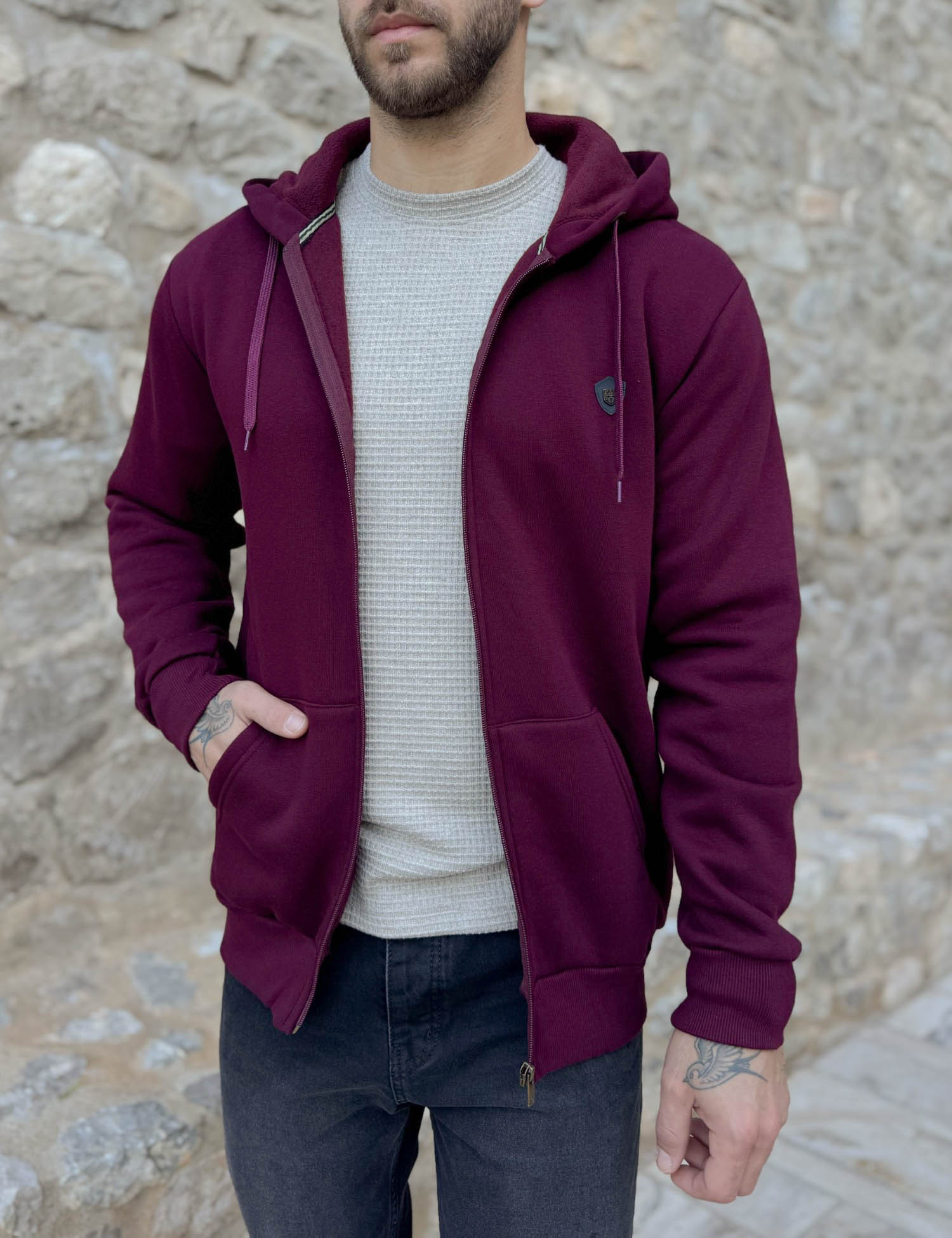 Everbest Everbest ανδρική Plus Size μπορντό ζακέτα φούτερ 261010